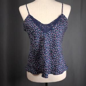 Vintage 100% Silk Washable Blue and Pink Floral Rose Cami by SilkScreen Large